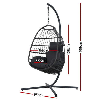Gardeon Outdoor Egg Swing Chair Hanging Wicker Rope Pod Stand Foldable Grey