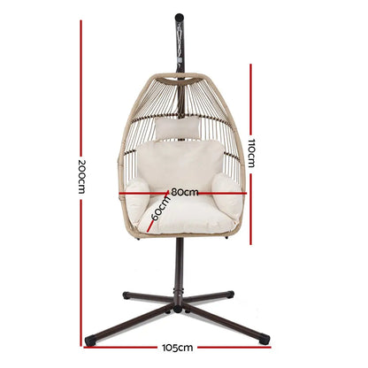 Gardeon Outdoor Egg Swing Chair Hanging Wicker Rope Pod Stand Cushion Latte