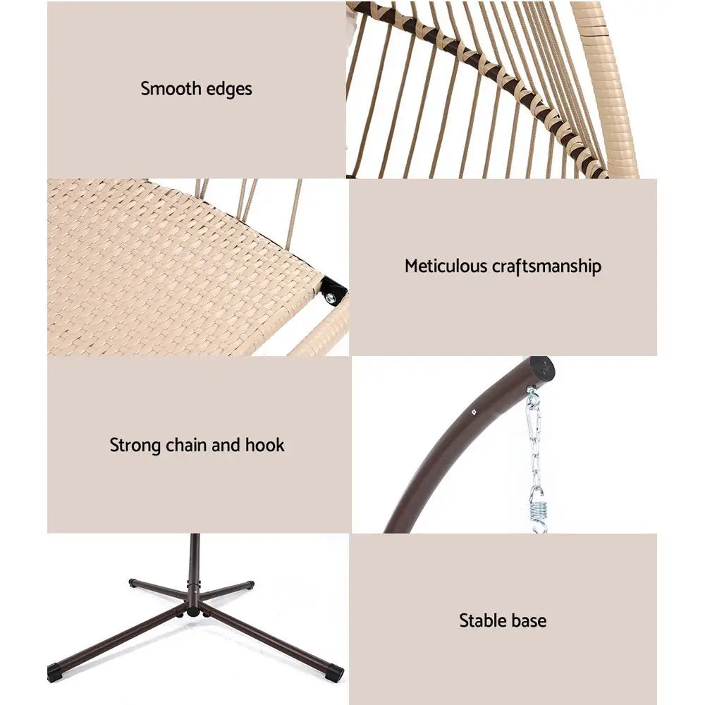 Gardeon Outdoor Egg Swing Chair Hanging Wicker Rope Pod Stand Cushion Latte