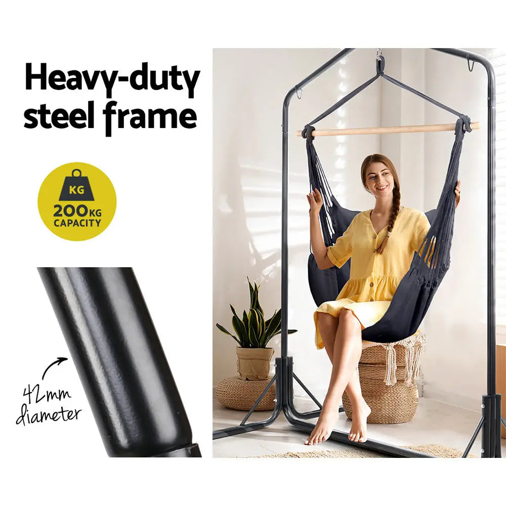 Gardeon Outdoor Hammock Chair with Stand Swing Hanging Pillow Grey