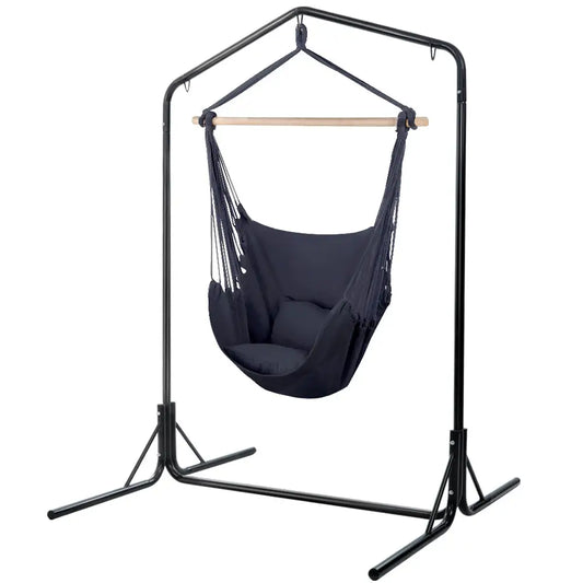 Gardeon Outdoor Hammock Chair with Stand Swing Hanging Pillow Grey