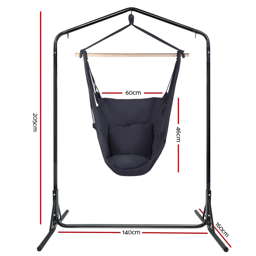 Gardeon Outdoor Hammock Chair with Stand Swing Hanging Pillow Grey