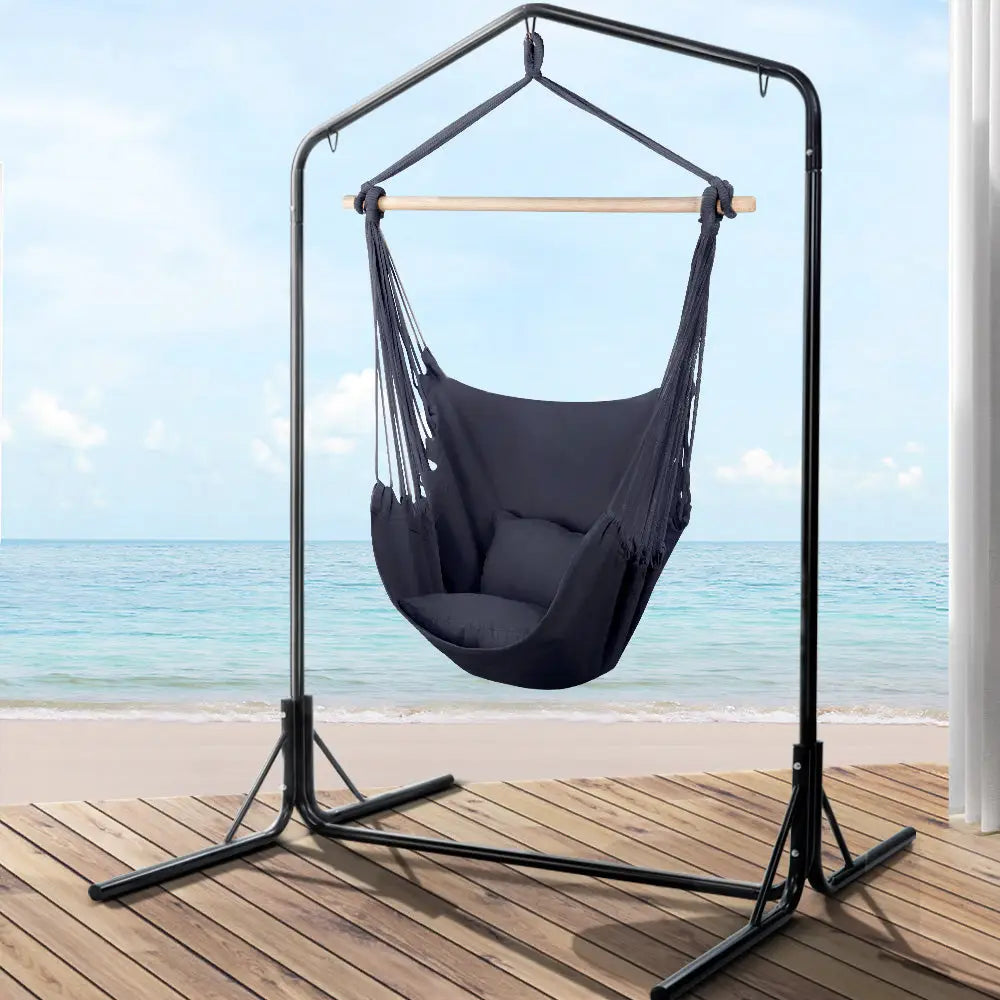Gardeon Outdoor Hammock Chair with Stand Swing Hanging Pillow Grey