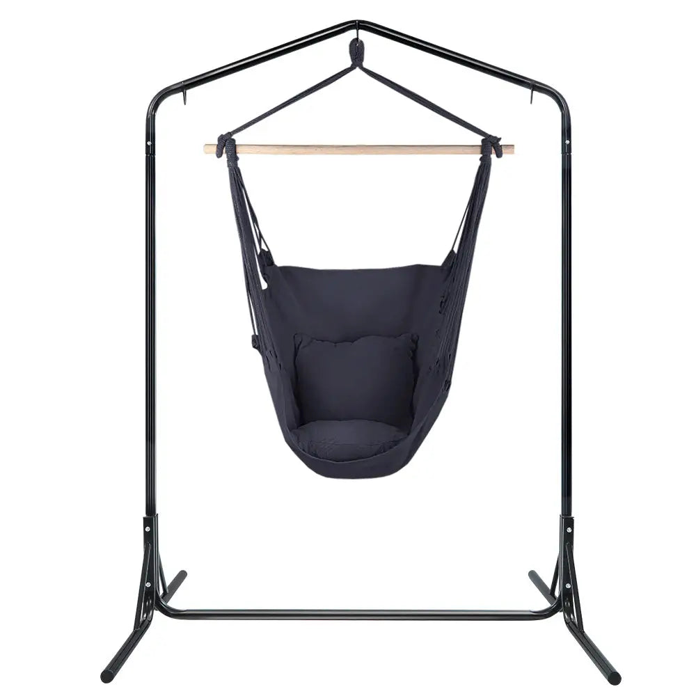 Gardeon Outdoor Hammock Chair with Stand Swing Hanging Pillow Grey