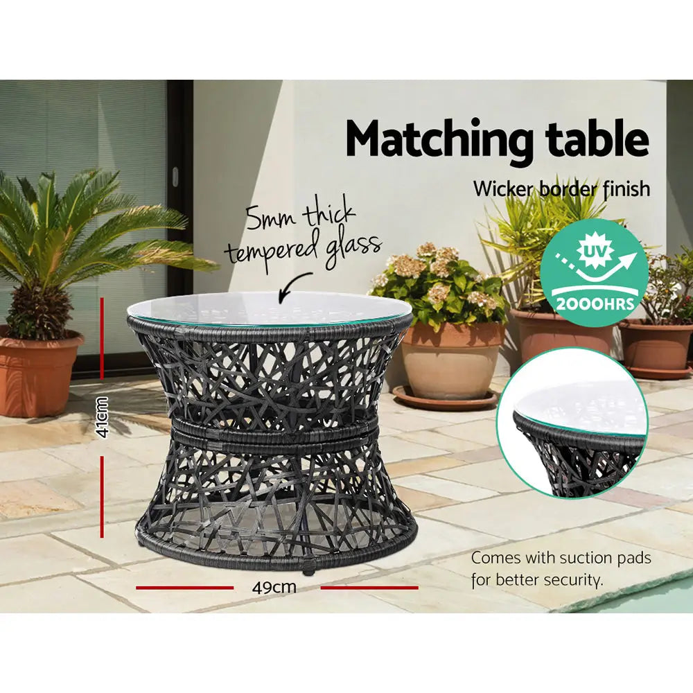 Gardeon Outdoor Lounge Setting Papasan Chair Wicker Table Garden Furniture Black