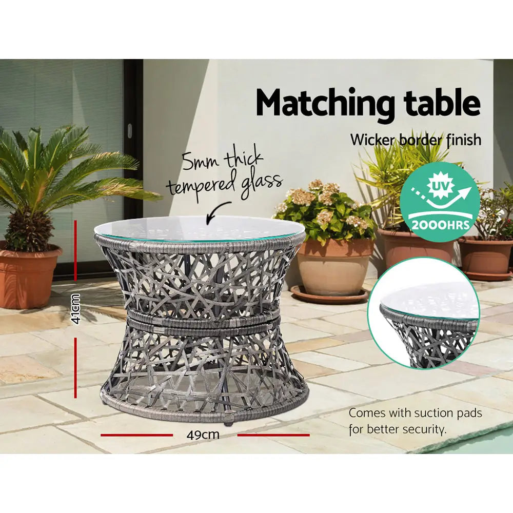 Gardeon Outdoor Lounge Setting Papasan Chair Wicker Table Garden Furniture Grey