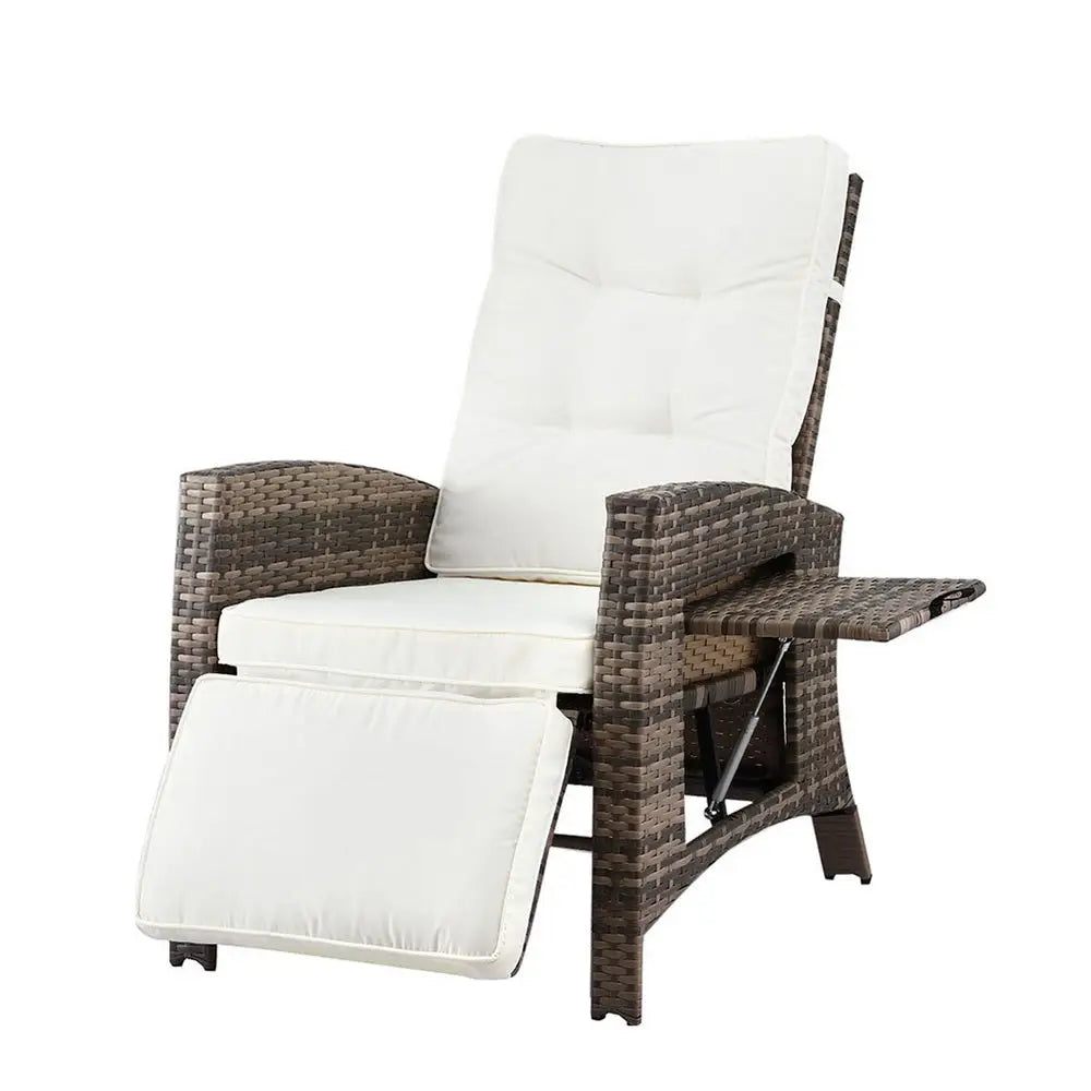 Gardeon Outdoor Recliner Chairs Sun Lounge Wicker Lounger Patio Furniture Adjustable Brown