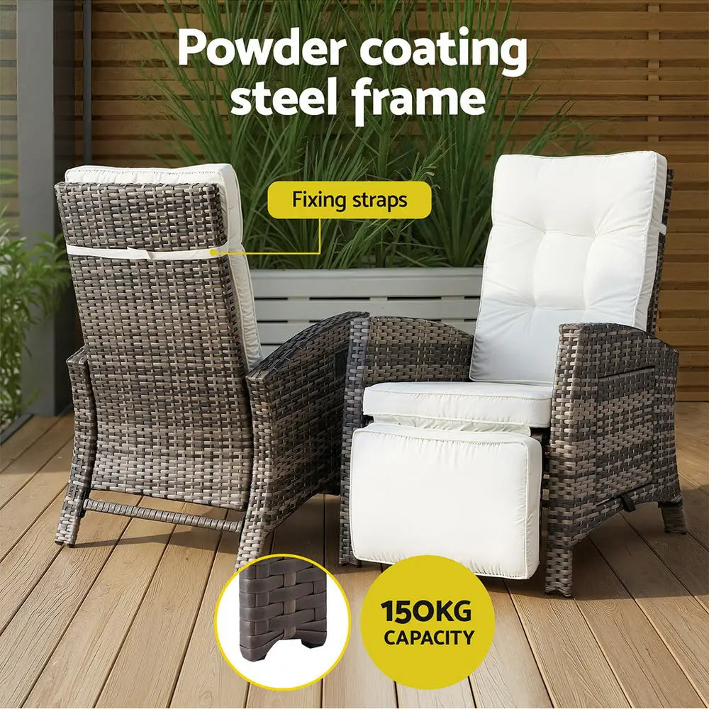 Gardeon Outdoor Recliner Chairs Sun Lounge Wicker Lounger Patio Furniture Adjustable Brown