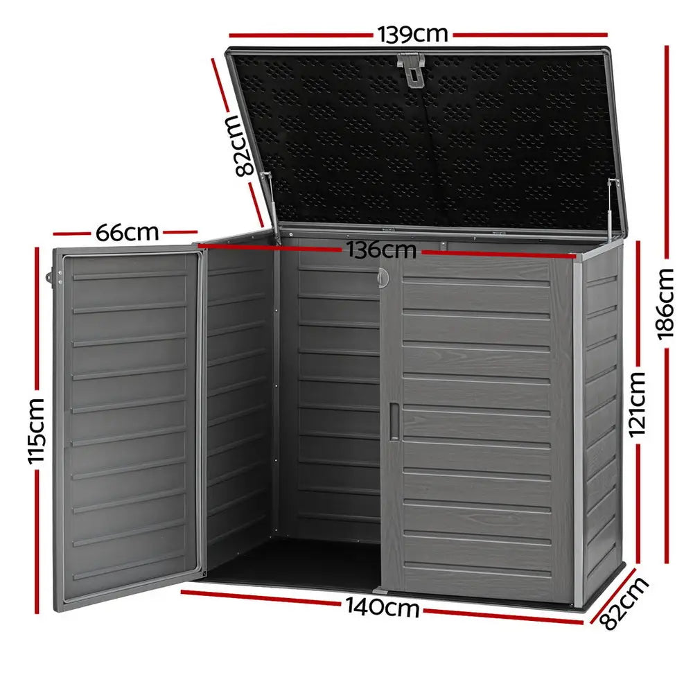 Gardeon Outdoor Storage Box 1170l Container Lockable Cabinet Tool Organizer Shed Grey