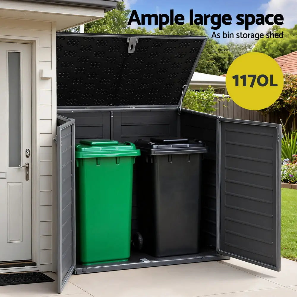 Gardeon Outdoor Storage Box 1170l Container Lockable Cabinet Tool Organizer Shed Grey