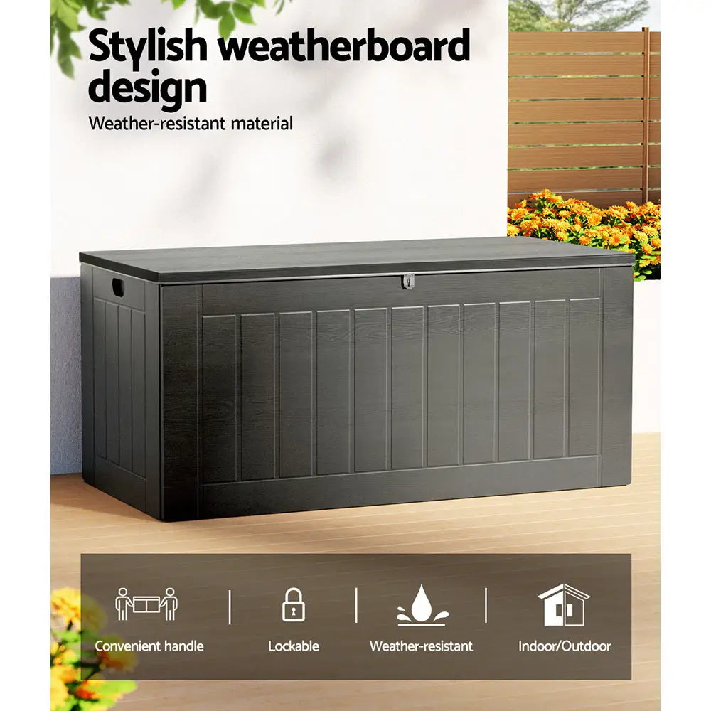 Gardeon Outdoor Storage Box 830l Container Lockable Garden Bench Tool Shed Black