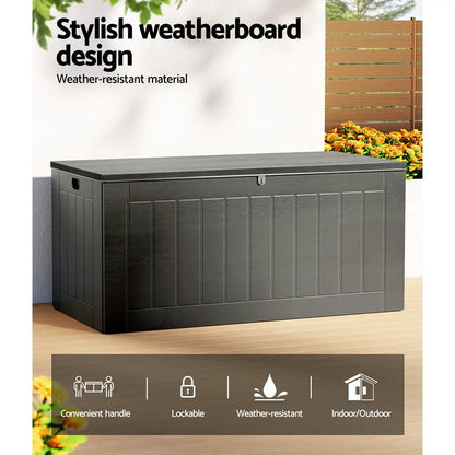 Gardeon Outdoor Storage Box 830l Container Lockable Garden Bench Tool Shed Black