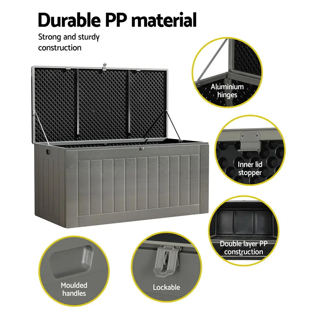 Gardeon Outdoor Storage Box 830l Container Lockable Garden Bench Tool Shed Black