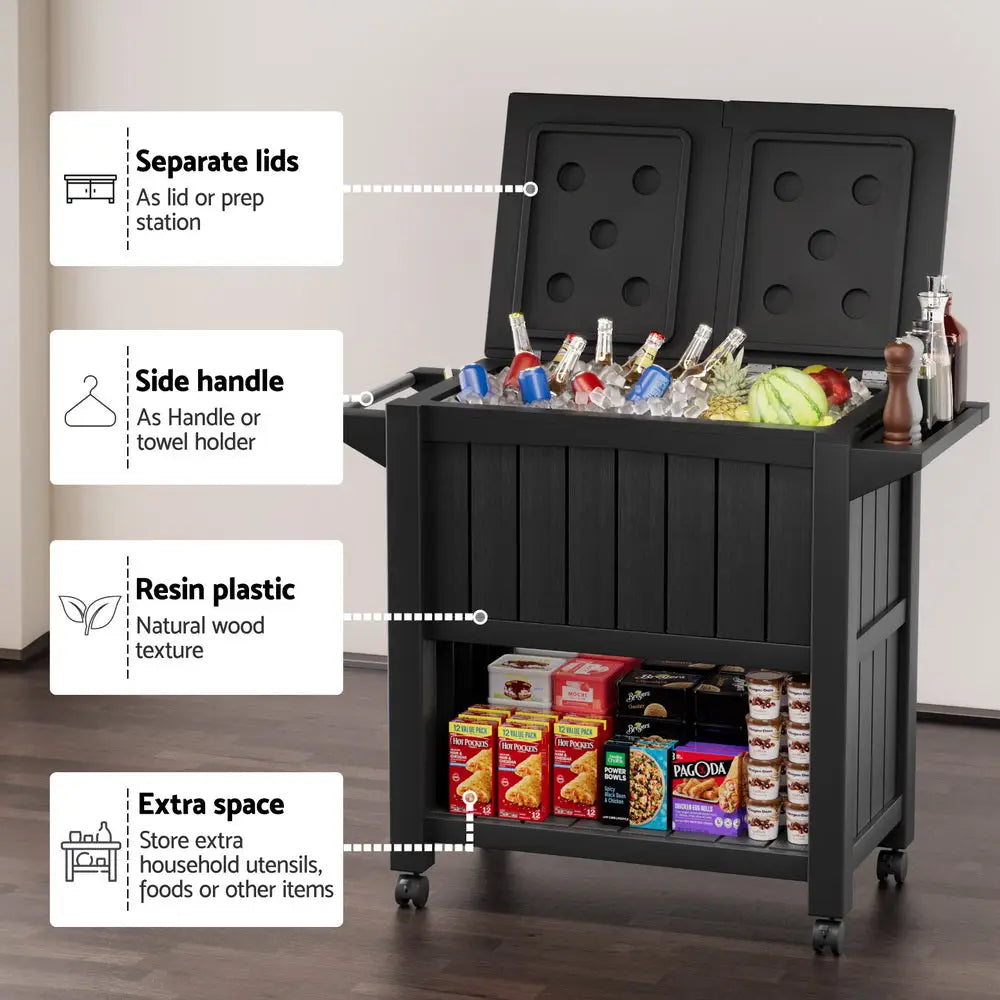 Gardeon Outdoor Storage Cabinet Box 80l Ice Bucket Cooler Rolling Serving Cart Kitchen Trolley