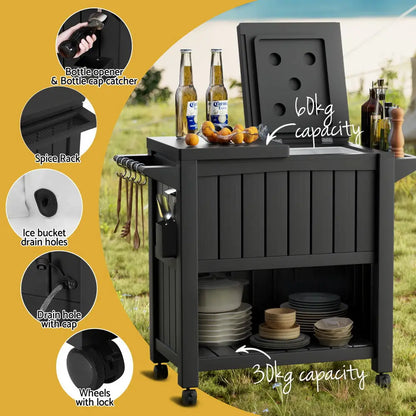 Gardeon Outdoor Storage Cabinet Box 80l Ice Bucket Cooler Rolling Serving Cart Kitchen Trolley