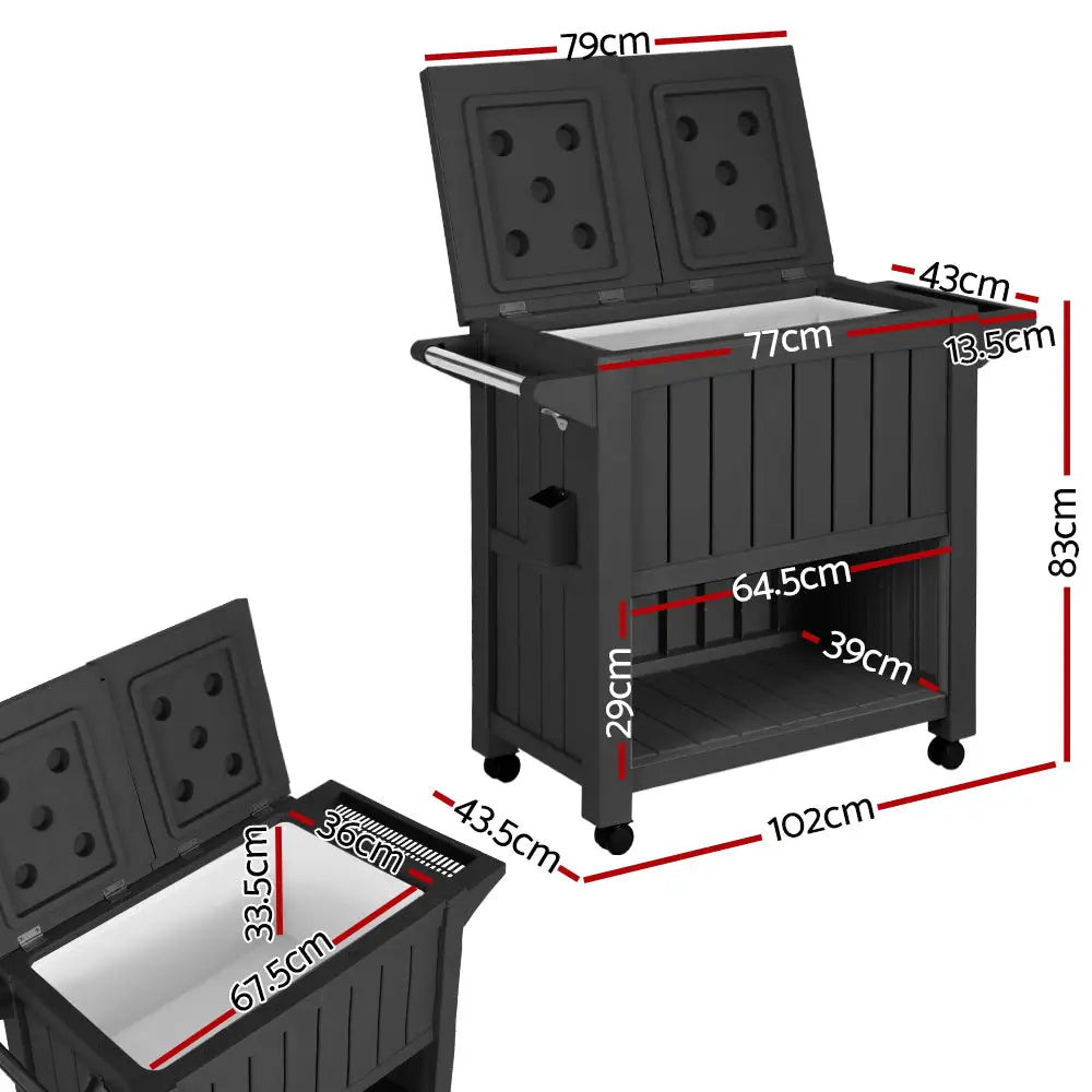 Gardeon Outdoor Storage Cabinet Box 80l Ice Bucket Cooler Rolling Serving Cart Kitchen Trolley