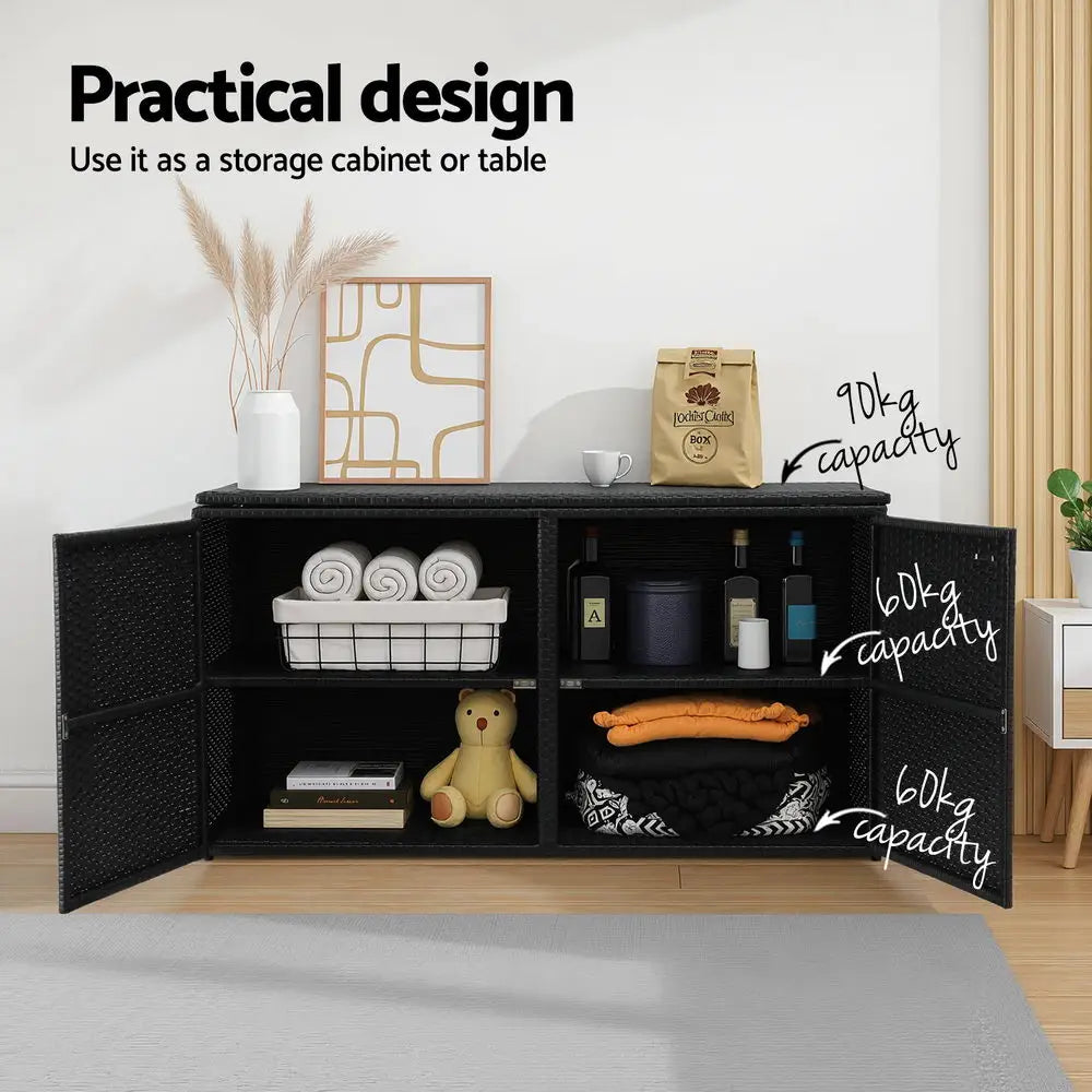 Gardeon Outdoor Storage Cabinet Box Deck Wicker Shelf Chest Garden Shed Tools Black