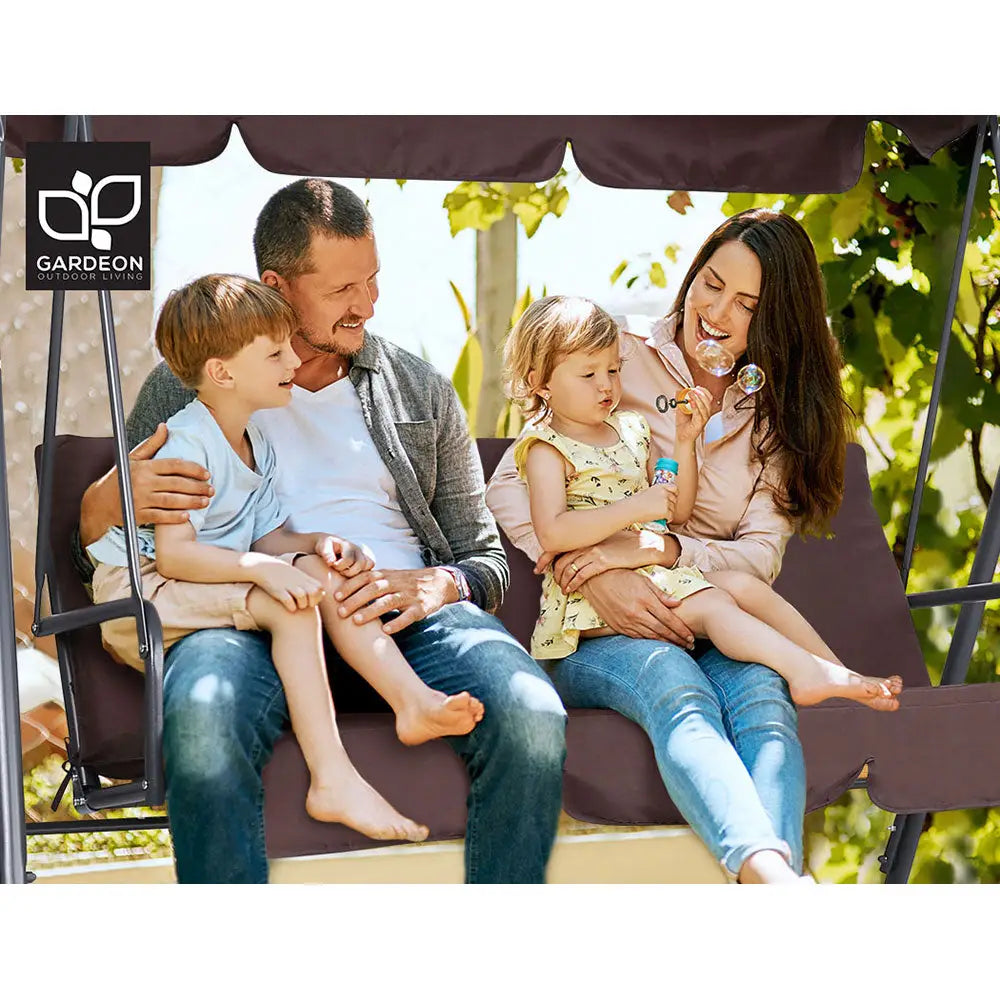 Gardeon Outdoor Swing Chair Garden Bench Furniture Canopy 3 Seater Brown