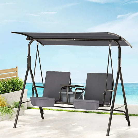 Gardeon Outdoor Swing Chair Garden Canopy Cup Holder 2 Seater Grey