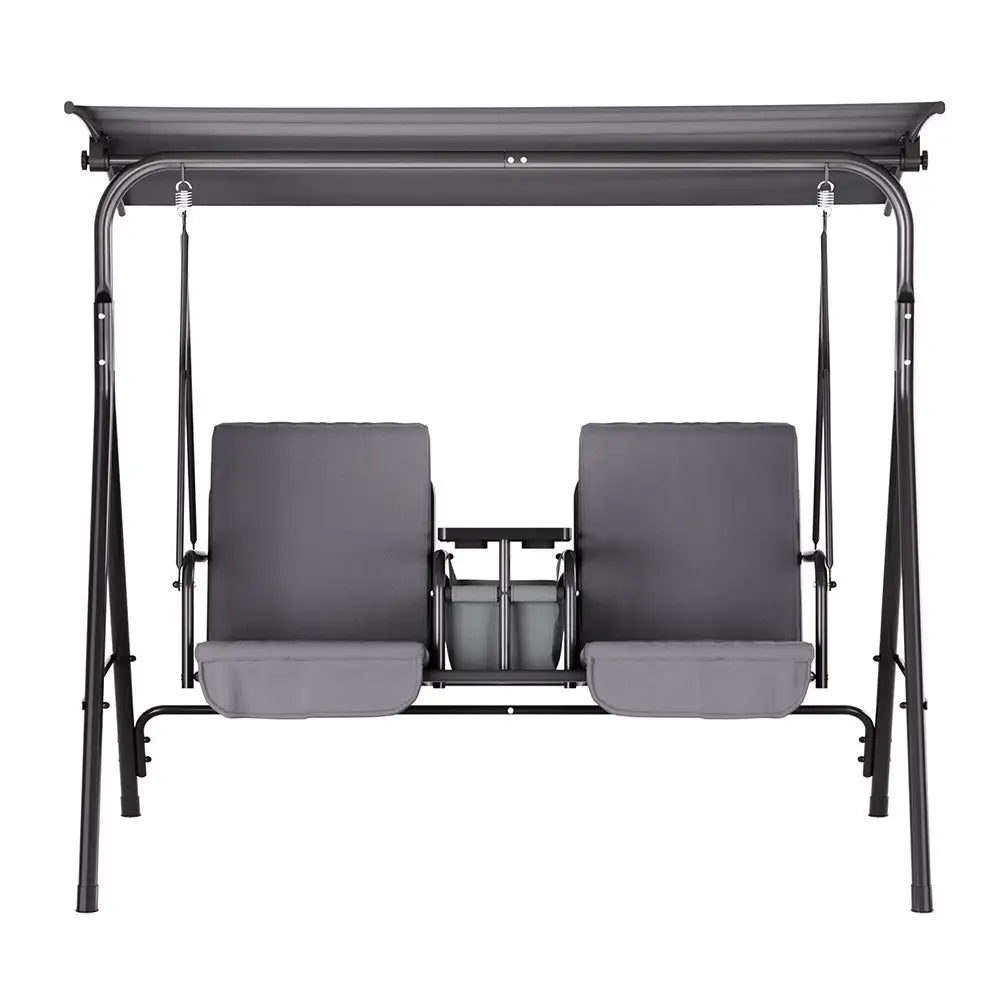 Gardeon Outdoor Swing Chair Garden Canopy Cup Holder 2 Seater Grey