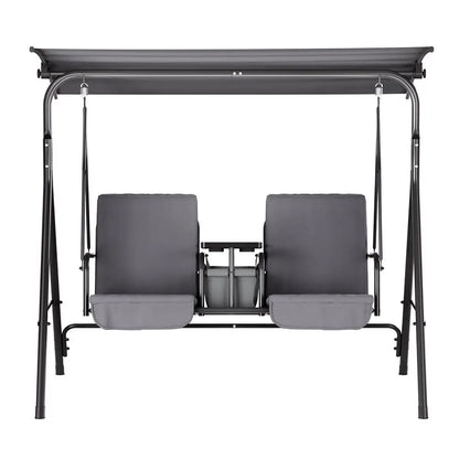 Gardeon Outdoor Swing Chair Garden Canopy Cup Holder 2 Seater Grey
