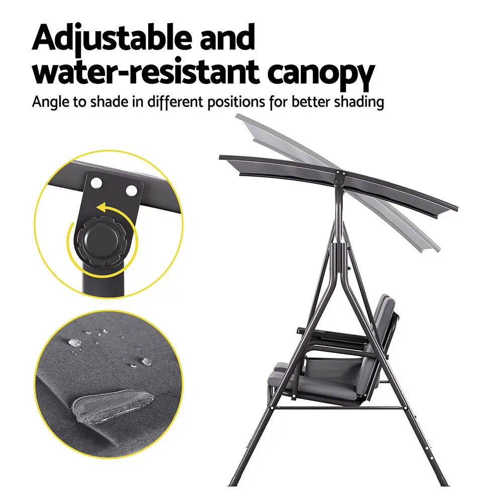 Gardeon Outdoor Swing Chair Garden Canopy Cup Holder 2 Seater Grey