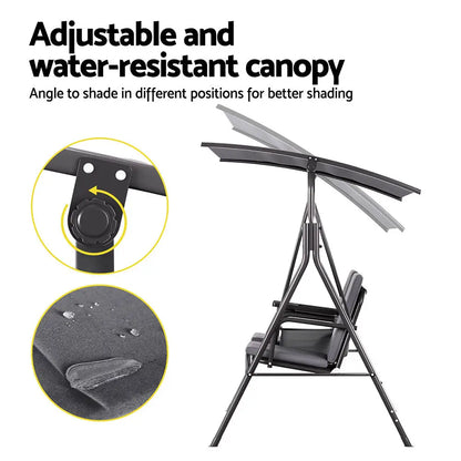 Gardeon Outdoor Swing Chair Garden Canopy Cup Holder 2 Seater Grey