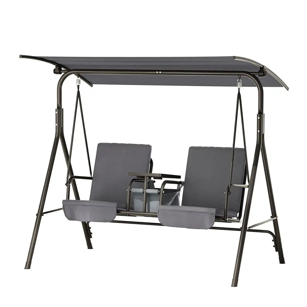 Gardeon Outdoor Swing Chair Garden Canopy Cup Holder 2 Seater Grey