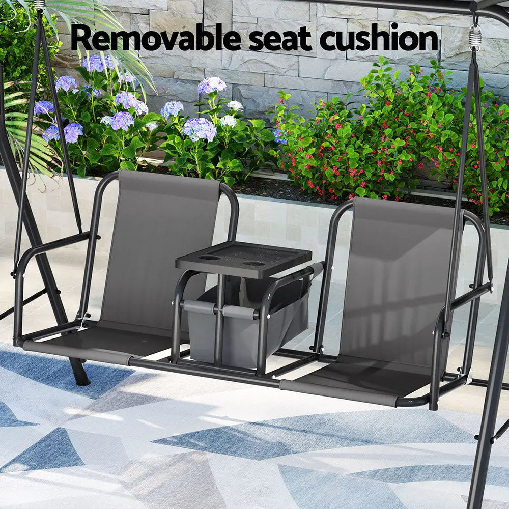 Gardeon Outdoor Swing Chair Garden Canopy Cup Holder 2 Seater Grey