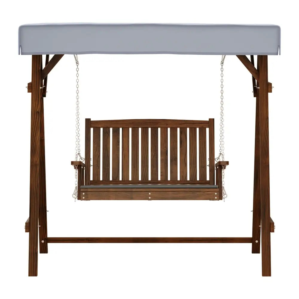 Gardeon Outdoor Wooden Swing Chair Garden Bench Canopy Cushion 2 Seater Charcoal