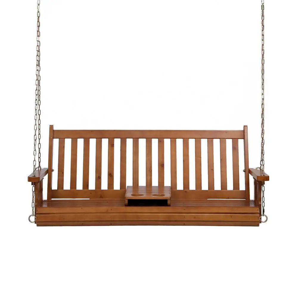 Gardeon Porch Outdoor Swing Chair Patio Furniture Wooden Bench 2 Seat Cup Holder