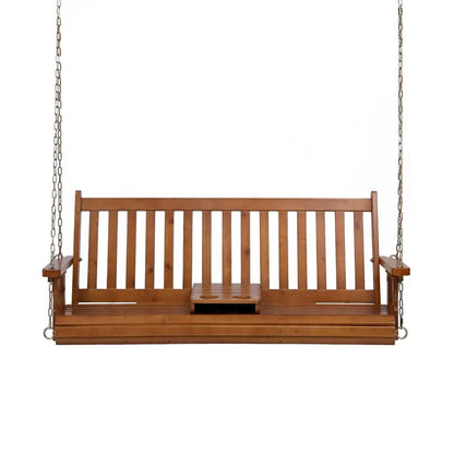 Gardeon Porch Outdoor Swing Chair Patio Furniture Wooden Bench 2 Seat Cup Holder