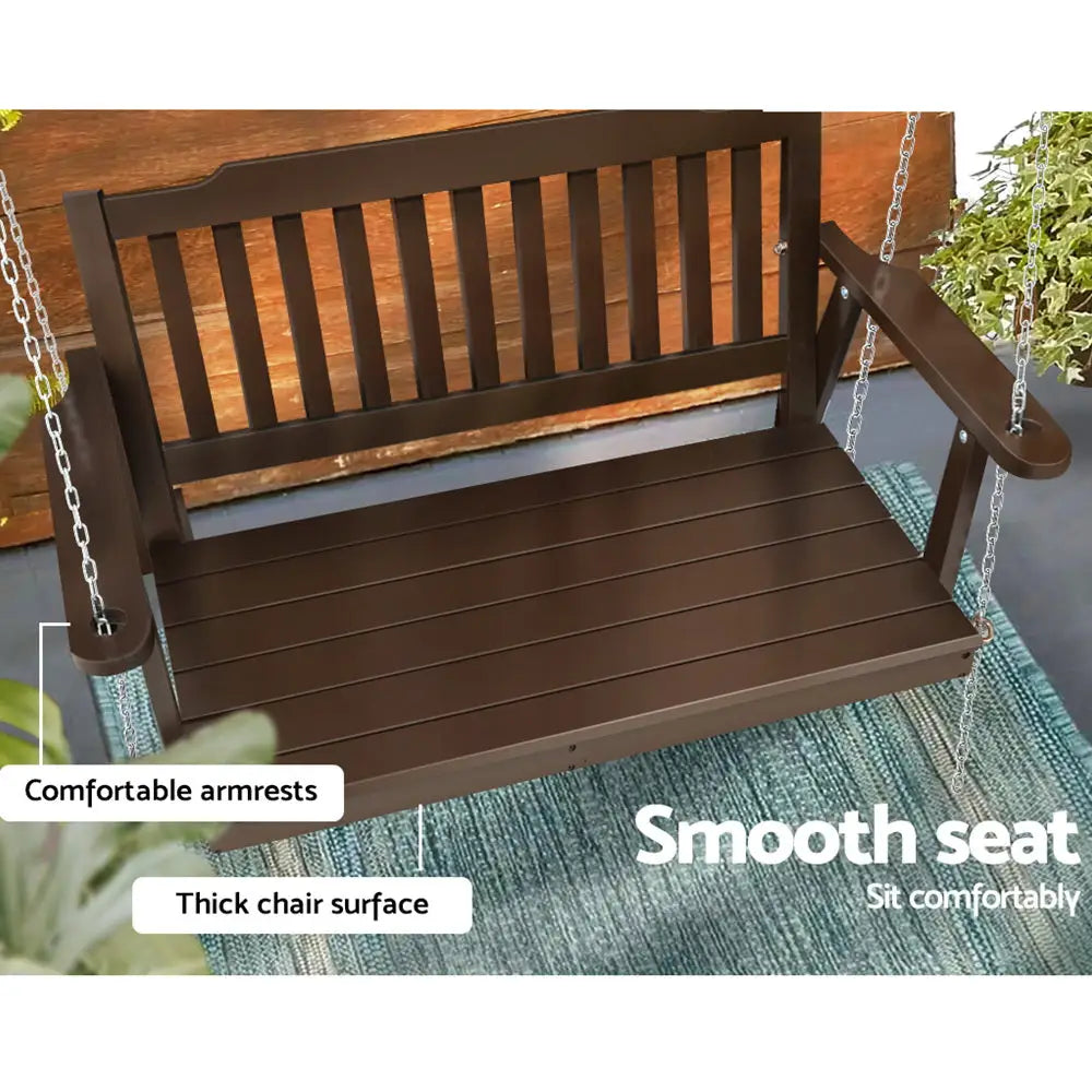 Gardeon Porch Swing Chair with Chain Outdoor Furniture Wooden Bench 2 Seat Brown