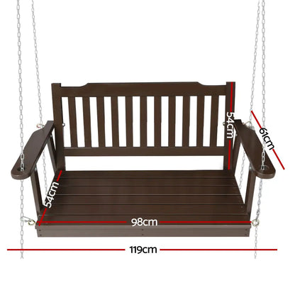 Gardeon Porch Swing Chair with Chain Outdoor Furniture Wooden Bench 2 Seat Brown