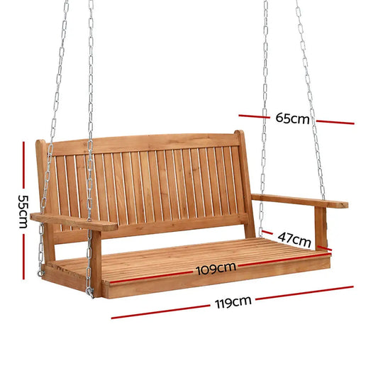 Gardeon Porch Swing Chair with Chain Outdoor Furniture Wooden Bench 2 Seater