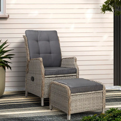 Gardeon Recliner Chair Sun Lounge Wicker Lounger Outdoor Furniture Patio Adjustable Grey