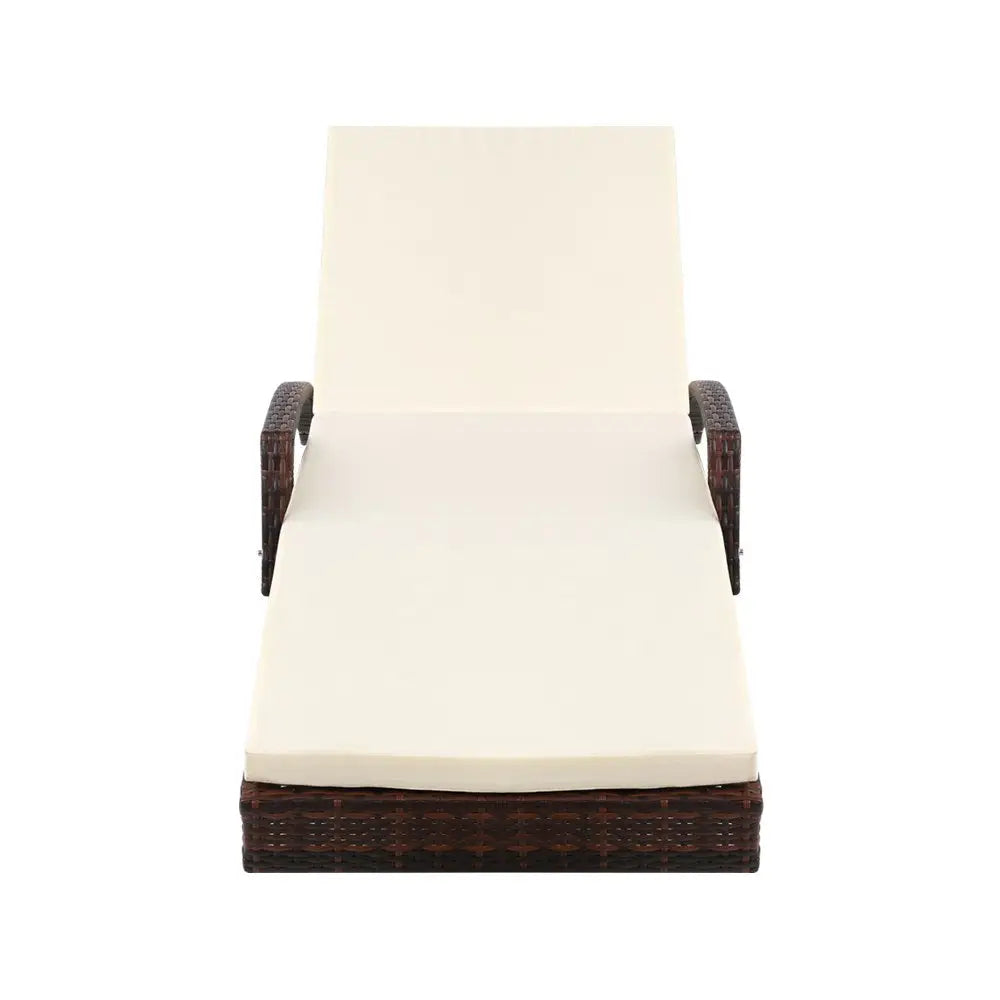 Gardeon Sun Lounge Wicker Lounger Outdoor Furniture Beach Chair Patio Adjustable Cushion Brown