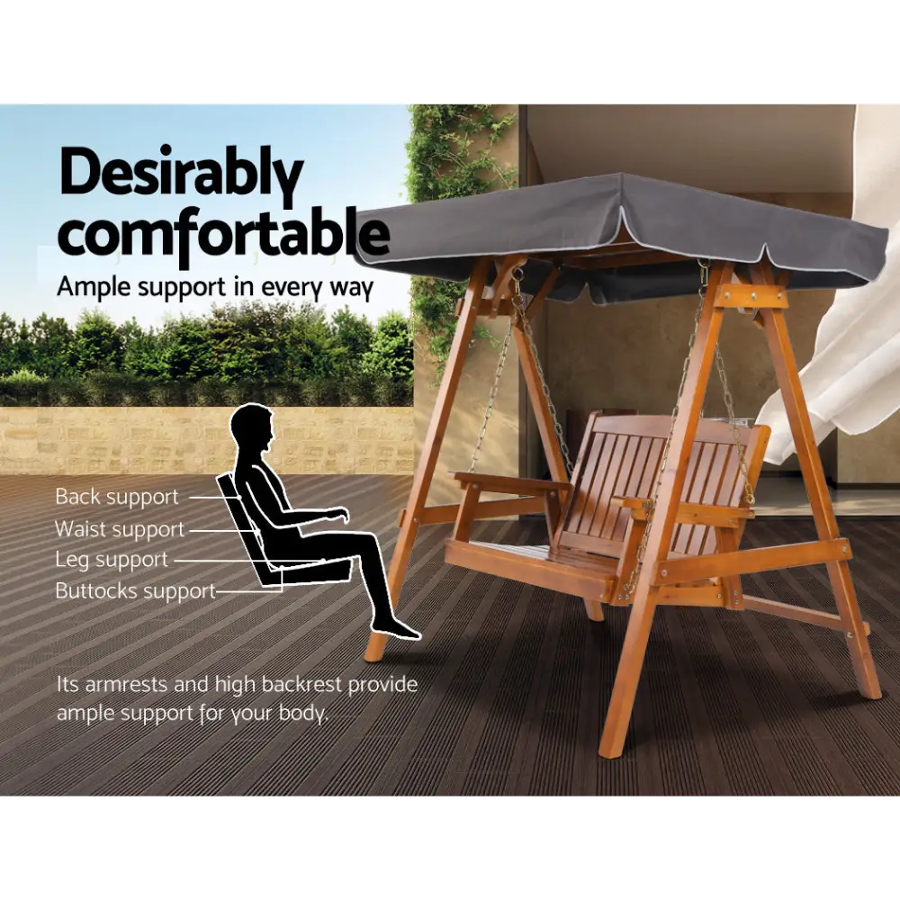 Gardeon Swing Chair Wooden Garden Bench Canopy 2 Seater Outdoor Furniture