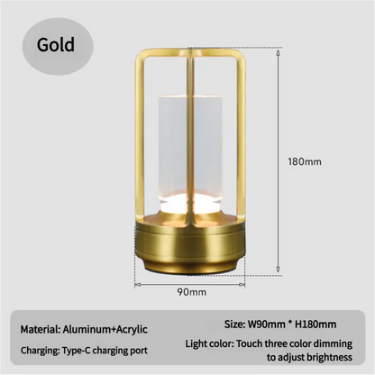 Gold Rechargeable Table Lamp - Touch Dimming 3-color Led Light for Bedroom and Office