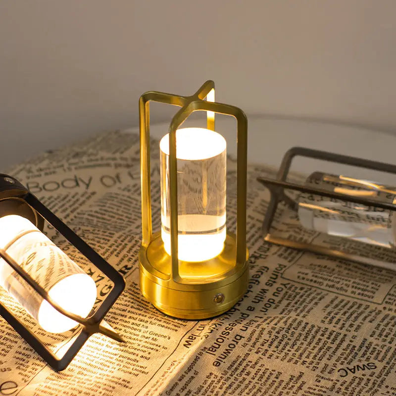 Gold Rechargeable Table Lamp - Touch Dimming 3-color Led Light for Bedroom and Office