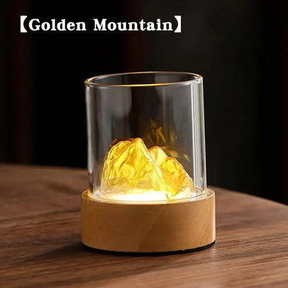 Golden Glass Mountain Ambient Night Light - Usb Rechargeable Touch Control Bedside Lamp - Adjustable 3-color