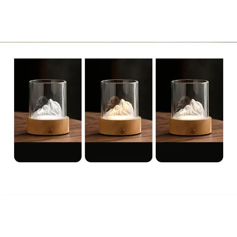 Golden Glass Mountain Ambient Night Light - Usb Rechargeable Touch Control Bedside Lamp - Adjustable 3-color