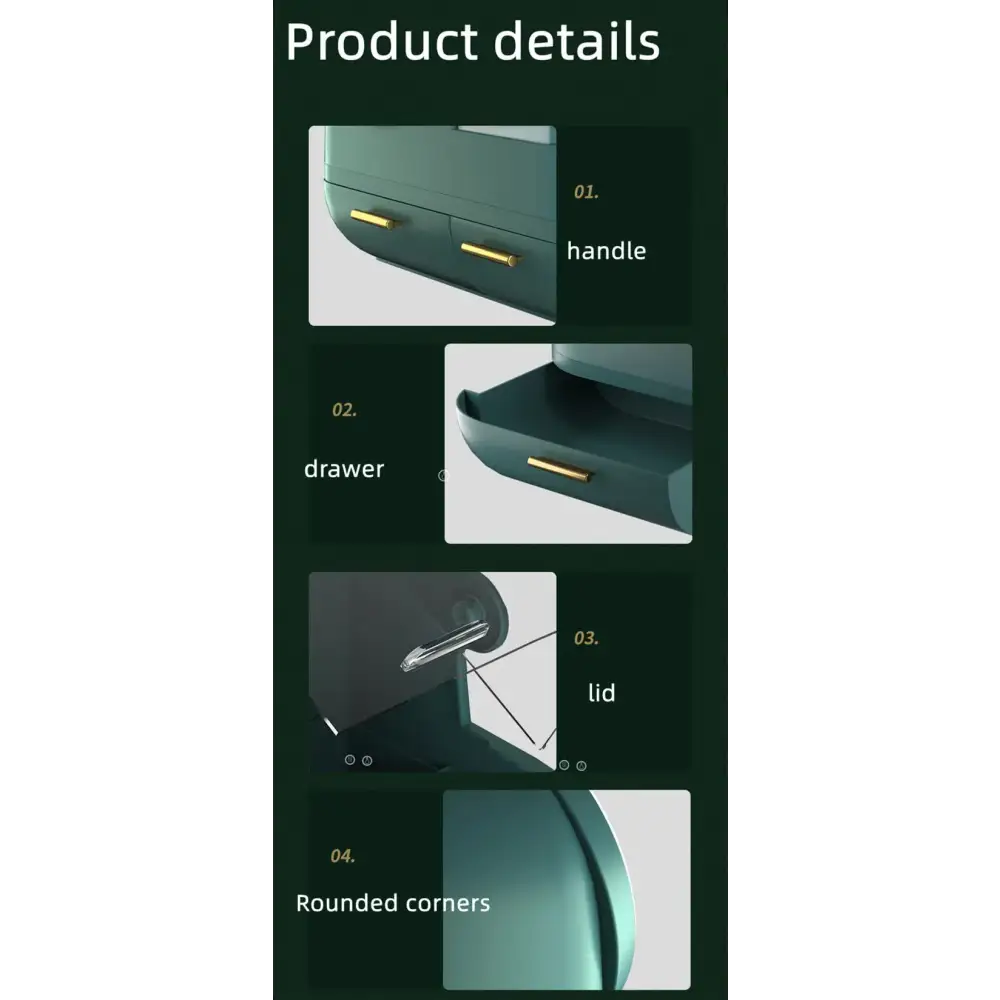 Green Led Vanity Makeup Organizer with Partition Storage and Touch-control Mirror - Large Capacity Cosmetic Box