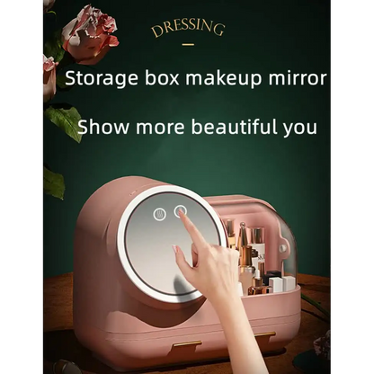 Green Led Vanity Makeup Organizer with Partition Storage and Touch-control Mirror - Large Capacity Cosmetic Box
