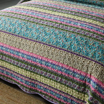 Grenn Teal Boho Style Printed Bedspread Quilt Set + Pillowcases