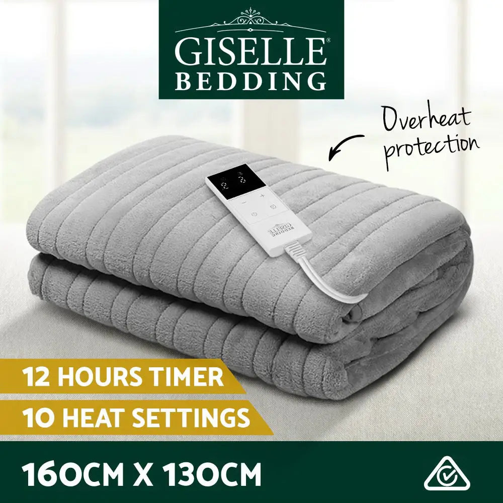 Heated Electric Throw Rug Fleece Sunggle Blanket Washable Silver