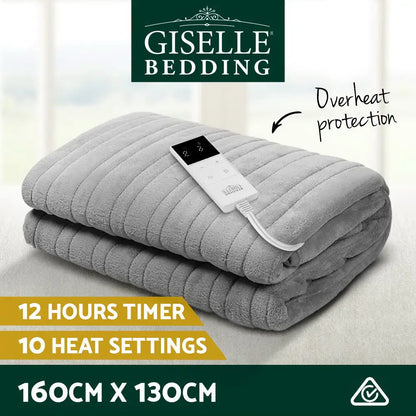 Heated Electric Throw Rug Fleece Sunggle Blanket Washable Silver