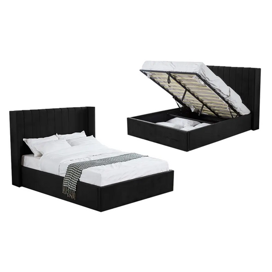 Hilton Black Velvet Gas Lift Bed - Queen
