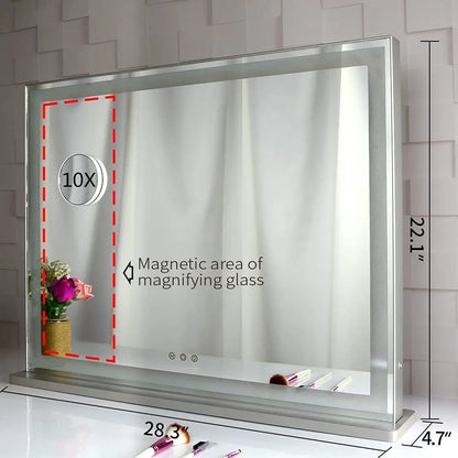 Hollywood Led Makeup Mirror with Smart Touch Control and 3 Colors Dimmable Light (72 x 56 Cm) | Silver-framed Vanity