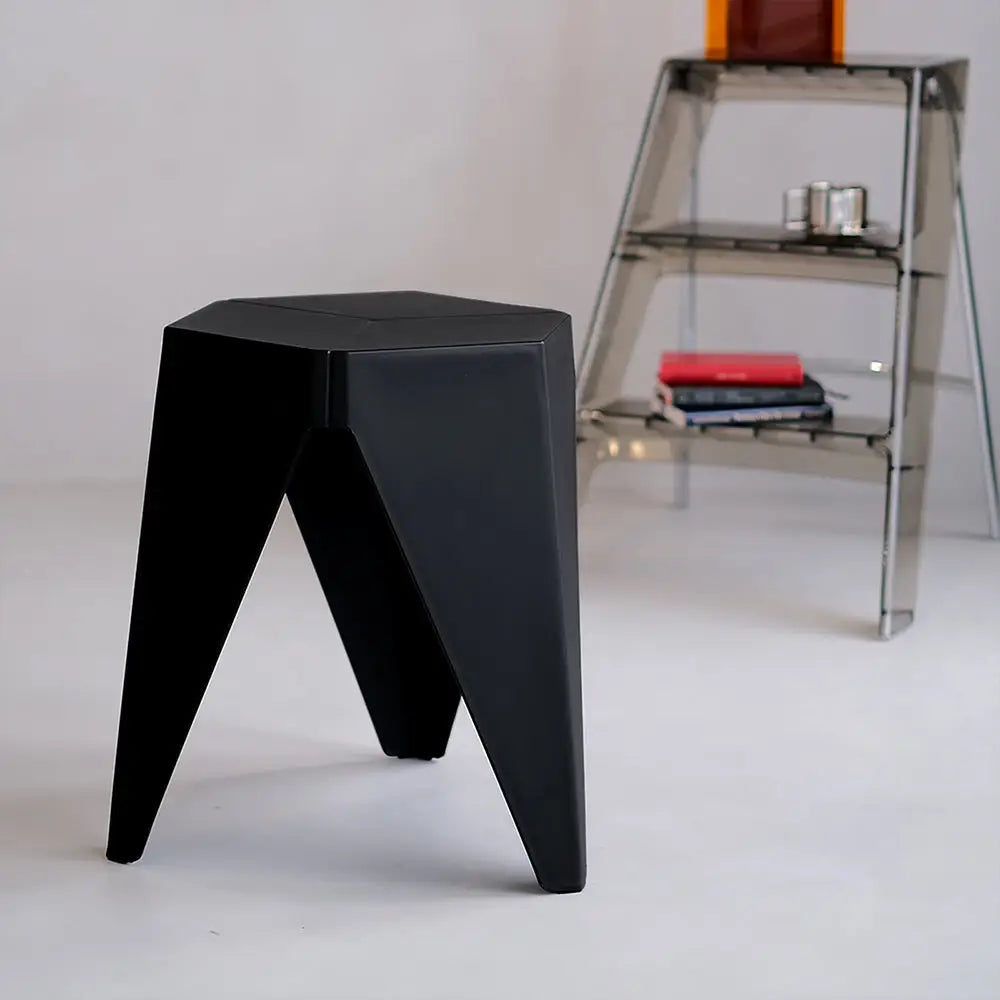 In 2x Bar Stools Puzzle Plastic Foot Stool Black